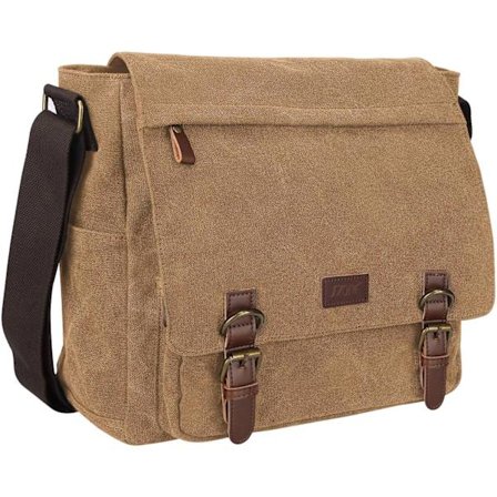 Herre Messenger Bag Crossbody Skulderveske 15.6 Tommers Laptop Vintage Canvas Dokumentmappe med Flere Rom (Kaffebrun)