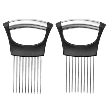 stk. Løg Holder Skærer i Rustfrit Stål med 10 Knive Grøntsagsskærer Citronskærer Køkkenhakker Værktøj til Løg Kartoffel Tomat Skridsikkert Håndtag (BT