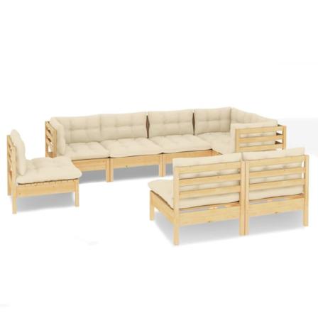 Vidaxl Loungegrupp Med Gräddvita Dynor 8 Delar Massiv Furu Creme