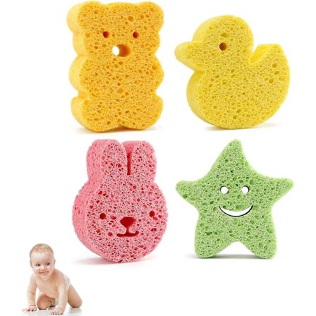 4 st Baby Badsvampar, Mjuka Säkra Djurformade Baby Badsvampar Barn, Naturliga Badmassage Svamp, Söta Baby Svamp för Bad Nyfödd Mjuk