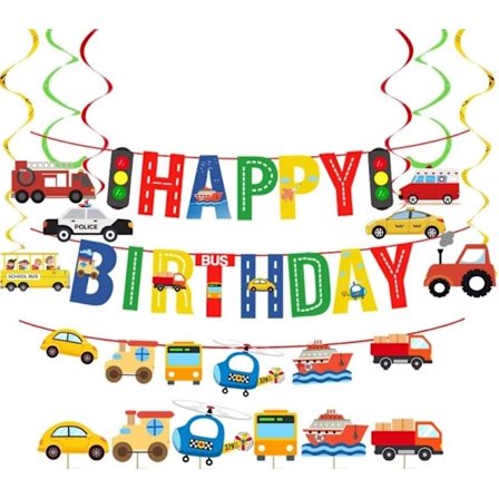 Transport Happy Birthday Banner Dekorationer för Barnkalas C