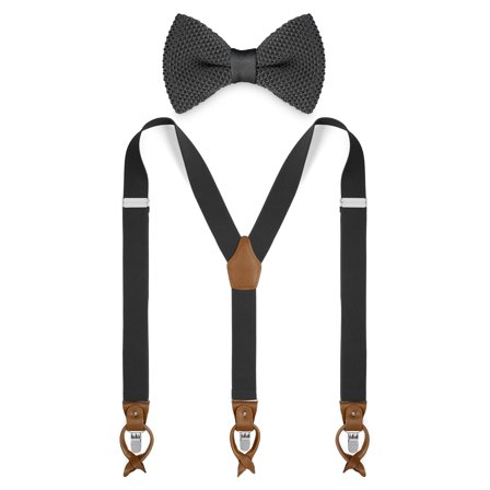 Set con papillon pre-annodato e bretelle grigio scuro per uomini - Set di papillon