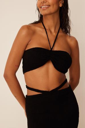Romee Strijd x NA-KD Gestricktes Top mit Kordelzug-Detail - Tubetops - Schwarz - X-Large