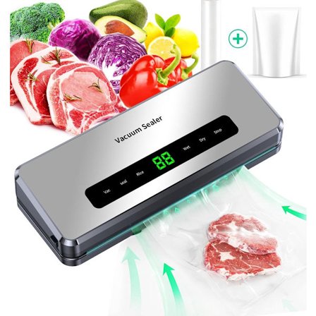 Vakuumforsegler 6 i 1 med innebygd kutter Kompatibel med våt og tørr mat Inkluderer 20 vakuumposer