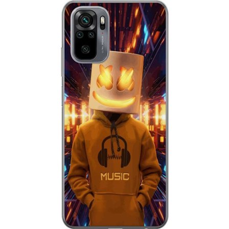 Yhteensopiva Puhelinkuori Xiaomi Xiaomi Redmi Note 10S DJ-hahmo valaisevassa kypärässä ja hupparissa futuristisessa musiikkiympäristössä neonval