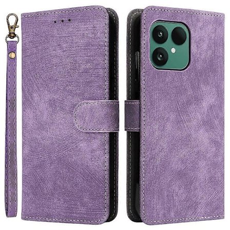 Yhteensopiva Fairphone 6 Lompakkokotelon RFID PU Nahkainen Puhelinkuori Jalusta Hihnalla Violetti