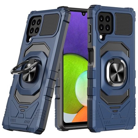 Slidstærkt cover i hård plast med blød inderside og kickstand til Samsung Galaxy A22 4G - Blå