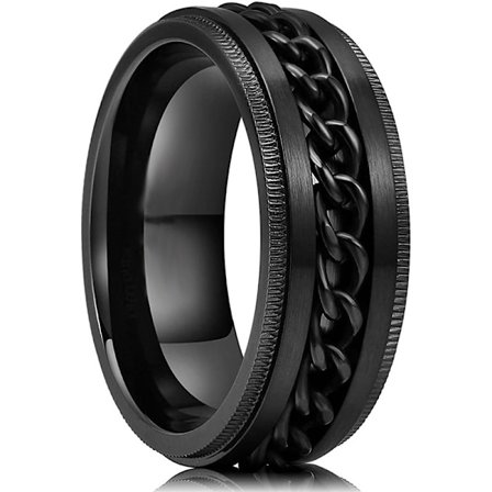 Intertwine Black Rustfritt stål 8mm ringer for menn Spinner Fidget Ring Angst Ring for menn Curb Chain Inlay-11