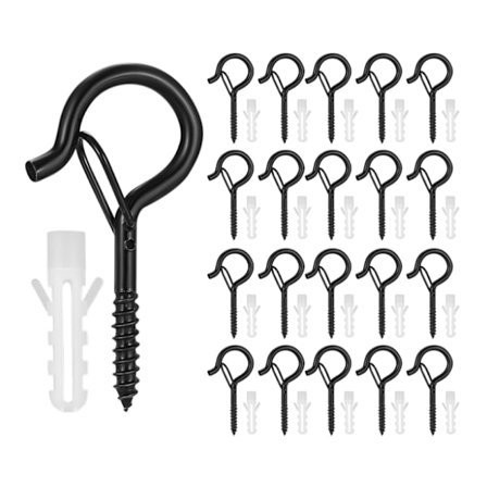 20 stk. skruekroge, skrue-i væg-loftkrog, Q-bøjle hængekroge med sikkerhedsspænde kompatibel indendørs udendørs julelys, ledning, snor