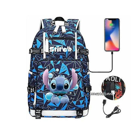 Lilo og Stitch Skole Tasker Kapacitet Rygsække Drenge Piger Usb Opladning Rejse Stor Laptop College Studerende Skole Taske Rygsæk