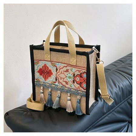 Etnisk stil Tassels Bag Brodert Mote Tote Bag BLÅ