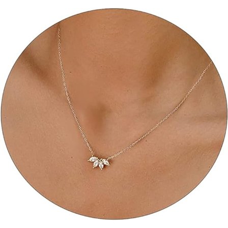 IC Diamant Halsband för Kvinnor Snygga Bladhalsband 14k Guldpläterade Lager CZ Måne Halsband Enkla Diamant Chokerhalsband