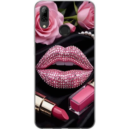 Kompatibelt Mobilskal till Huawei Huawei P smart 2019 Röda läppar diamanter smink glittrar