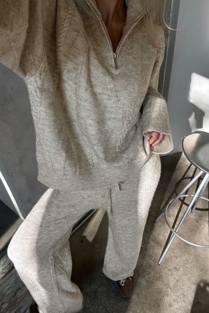 Erica Kvam x NA-KD Half Zip Knitted Sweater - Strikkede trøjer - Beige - S (EU 34-36)