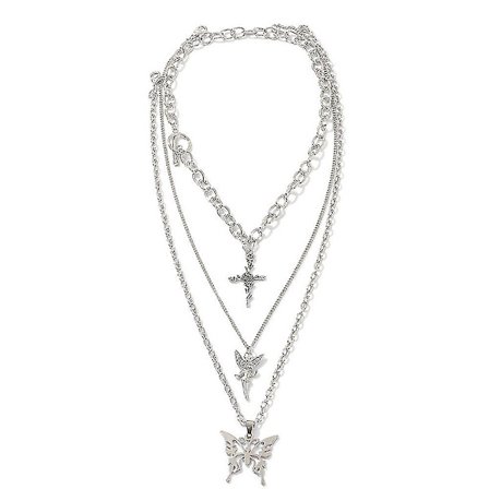 Lager-på-lager Chunky Kedja Choker Toggle Halsband Smyckesset Lager Butterfly Kors Ängel Hänge Statement Halsband Festival Statement Halsband ZPZ