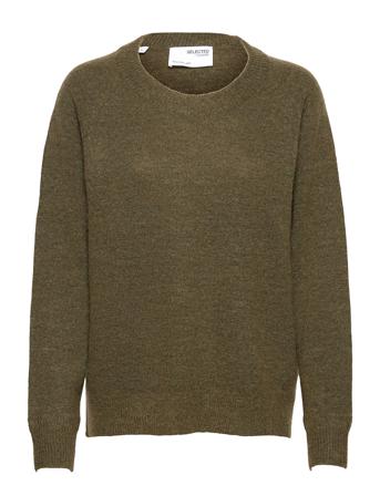 Slflulu Ls Knit O-Neck Green Selected Femme