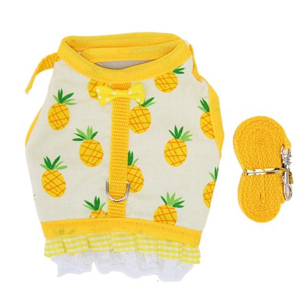 Kaninsele med väst, fruktmönster, spetskant, kardborredesign, litet djursele set för chinchilla iller M