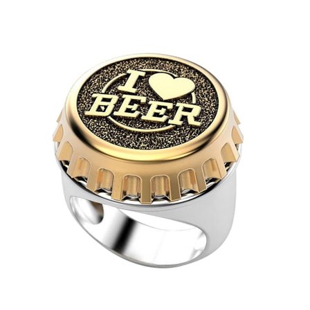 Cap Ring I Love Beer Ring GULD 12 Gold 12
