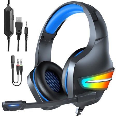 Gaming Headset,ps5 Over Ear Headphones,noise Cancelling Headphones With Mic, Rgb Light, Bass Surround For Ps, Pc, Xbox One Controller,blue