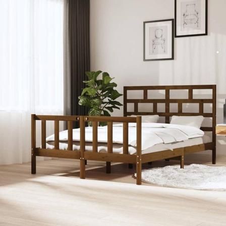 Vidaxl Sängram Honungsbrun Massiv Furu 140x200 Cm Brun