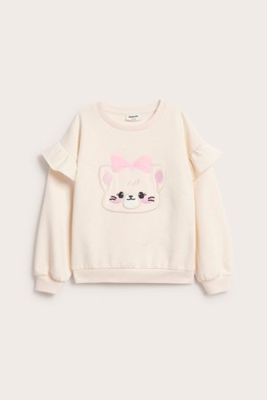 Kappahl | Bluza z falbaną i aplikacją Offwhite 110/116 | Offwhite