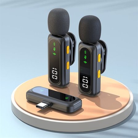 Trådløs lavalier-mikrofon - 2 mikrofoner med en USB-C-modtager