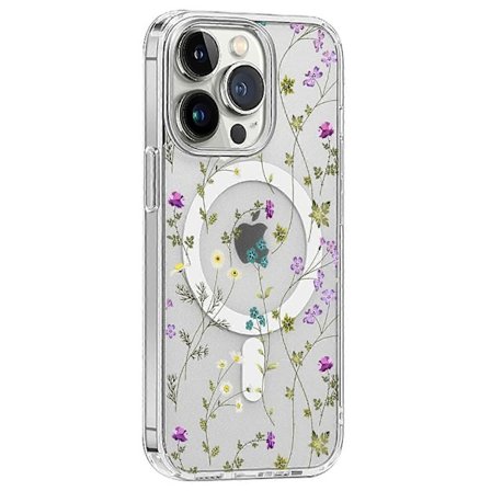 För iPhone 16 Pro Skal Blommserie TPU+PC Telefonfodral Kompatibelt med MagSafe - Transparent
