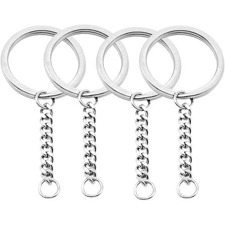 100 st nyckelringar med kedjor, öppna ringar med rund kant och 4 ringkedjor
