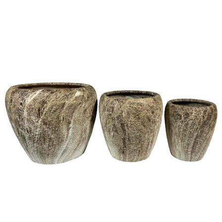 Keramisk plantesæt, 3 størrelser, beige/brun, 42x42x35 cm