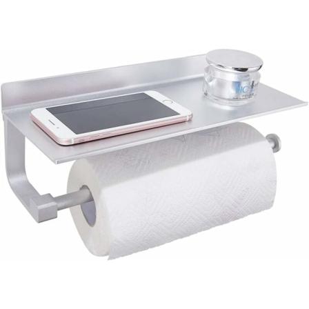 Itsekiinnittyvä paperiteline, keittiöpaperiteline hyllyllä, 33 cm:n keittiöpaperiteline, ei reikää, keittiötarvikkeet, hopea