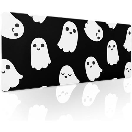 Kawaii Cartoon Spooky Funny Spirit Extended Skrivebordsmatte Sklisikker bunnsydd kant Stor XL Svart Hvit musematte