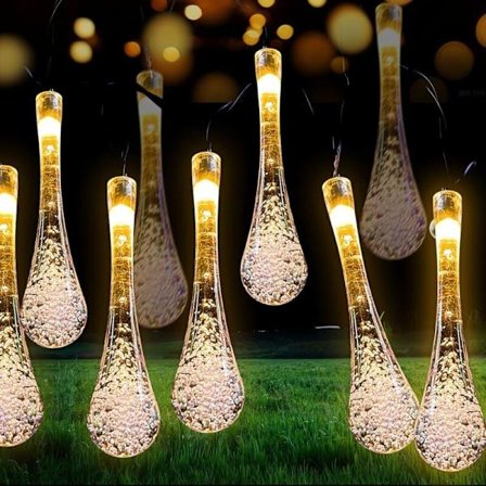 50 LED aurinkokennovalot ulkokäyttöön 7m vesipisaroiden muotoilu 8 tilaa vedenpitävä lämmin valkoinen puutarhajuhliin jouluun