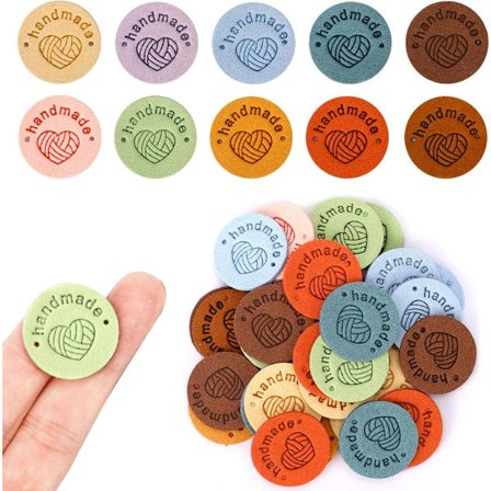100 Handgjorda Etiketter - 2,5 cm Dekorativa Etiketter - Handgjorda Läderetiketter - Klädtillbehör