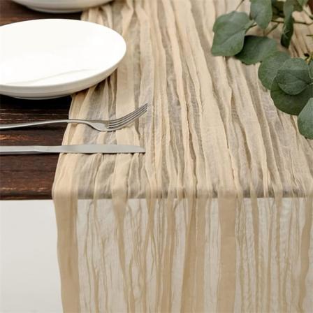 Osteklut Bordsløper, Bordsløper for Arrangement, Bryllupsdekor, Jul, Beige, 90×300CM,Beige Beige