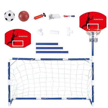 Børne Portable Fodbold Basketball Hoop Sæt Inkluderer Basketball Hoop Fodboldmål Med Bold til Bo