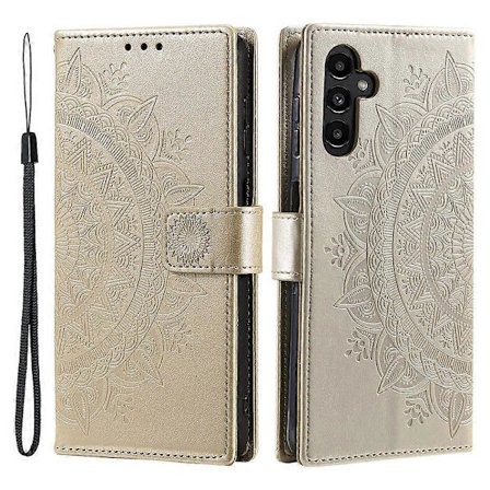 Til Samsung Galaxy A26 5G Telefon Cover Trykt Totem PU Læder Wallet Stand Telefon Beskyttelses Cover (Guld, Guld)
