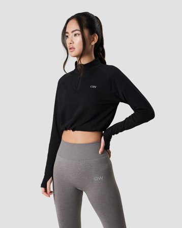ICANIWILL - Define Cropped 1/4 Zip Adjustable Black - Langærmet - Damer - Træningstøj fra ICIW