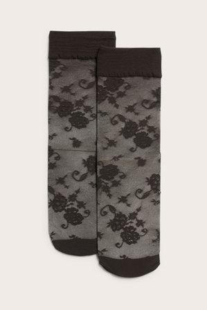 Kappahl | Tynne sokker med blondemønster | Mørkebrun