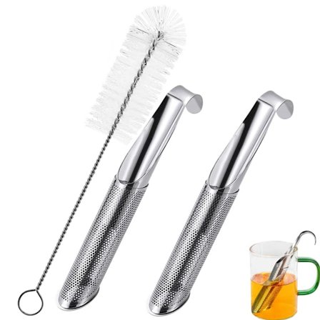 Sett med 2 stk rustfrie tefiltre, gjenbrukbare te-infusere, lang H