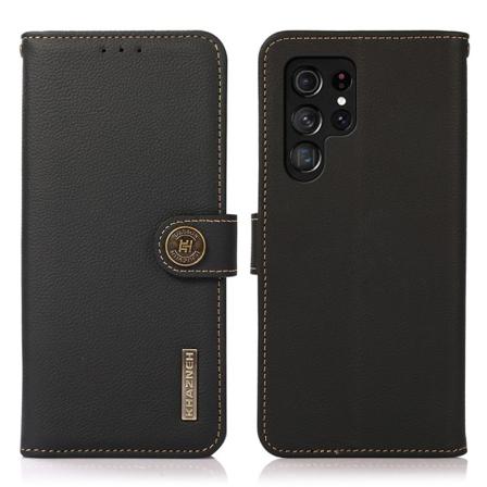 Khazneh Samsung Galaxy S22 Ultra Fodral Äkta Läder Svart