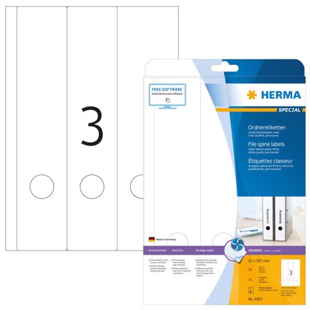 Herma Inkjet Ordneretik. A4 weiß 61x297 mm Papier 75 St.