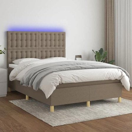 Maison Exclusive - Sengebund med latten og madras samt LED Taupe 140x190cm Stof