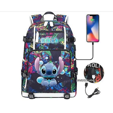 Lilo og Stitch Skole Tasker Kapacitet Rygsække Drenge Piger Usb Opladning Rejse Stor Laptop College Studerende Skole Taske Rygsæk