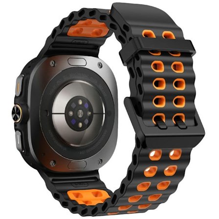 KALEBOL Samsung Galaxy Watch Ultra 47mm Silicone Watch Band Dual Color Ocean Wrist Strap - Sort + Orange