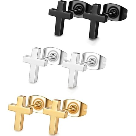 Korsörhängen för kvinnor och män, allergivänliga rostfria stål guld och svart korsörhänge set, 3 par