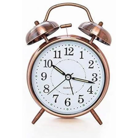 [høy lyd for dype sovende] 4-tommers tvillingklokke med bakgrunnsbelysning, batteridrevet, høy alarm etter retrostil (rød brun)