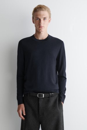 COS Men's Slim Merino Wool Crew-Neck Jumper in Blue