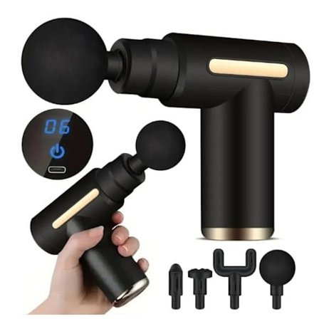 Massagepistol med 4 massagehoveder og 6 gear_qq