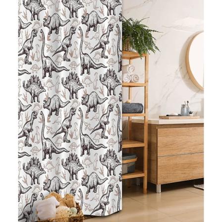 Reptilstall Dusjforheng, Fantastiske Reptiler Med Fotspotavtrykk Doodle Art Dyr Abstrakt Mønster, Stoff Baderomsdekorsett Med Kroker, 36" B X"