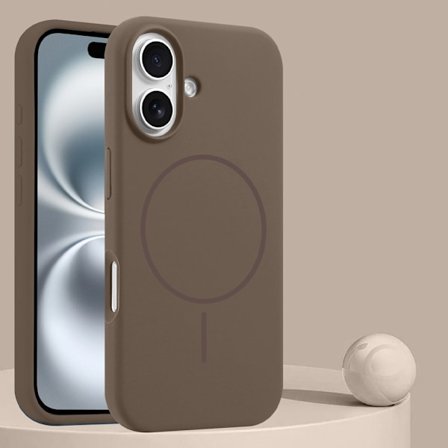 iPhone 17 flytande silikon magnetiskt telefonfodral, enkelt och krossäkert Apple skyddsfodral (brun)